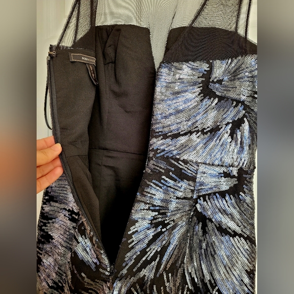 BCBG Maxazria Abigail Women Celeb Cocktail Dress Sequin Silver Mesh Sheer Size 8 - Picture 10 of 16